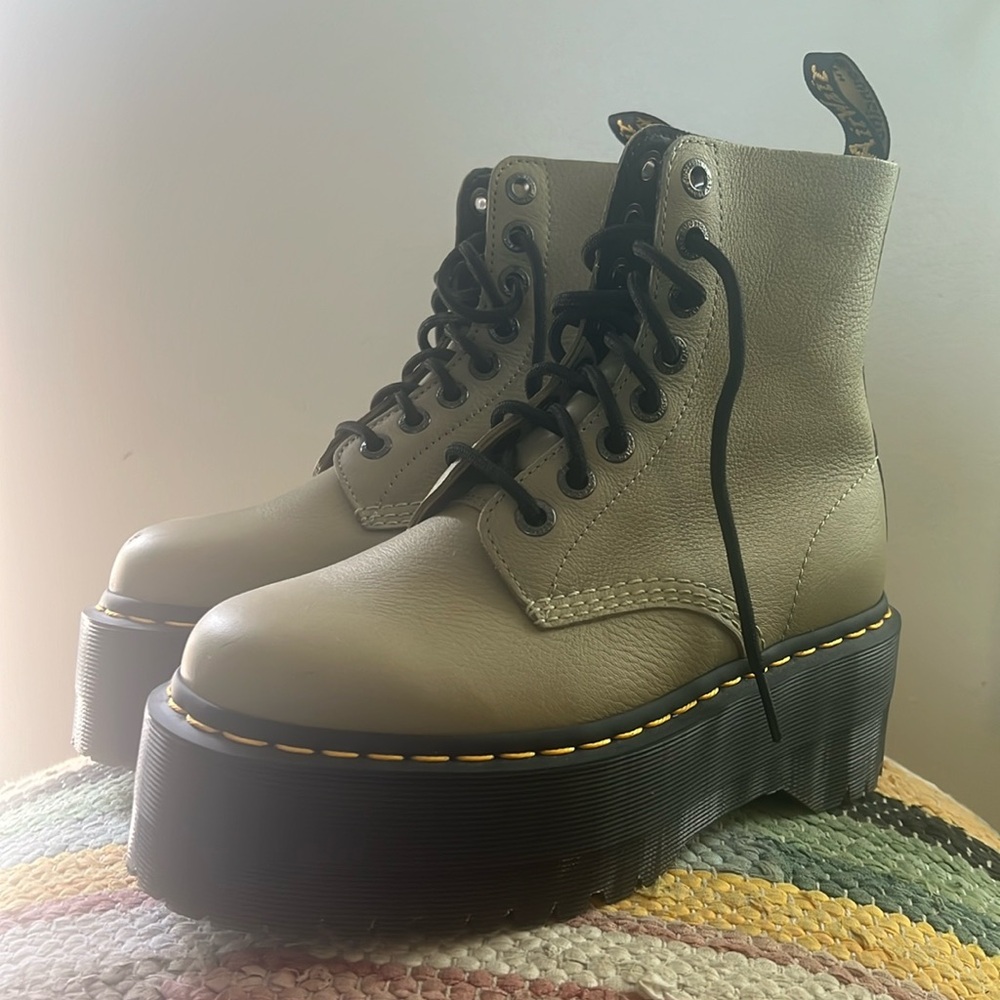 Brand: Dr. Martens | 1460 Pascal Max Leather Platform Boots - Olive